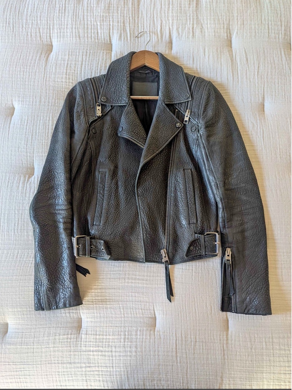 AllSaints Black Textured Leather Biker Jacket